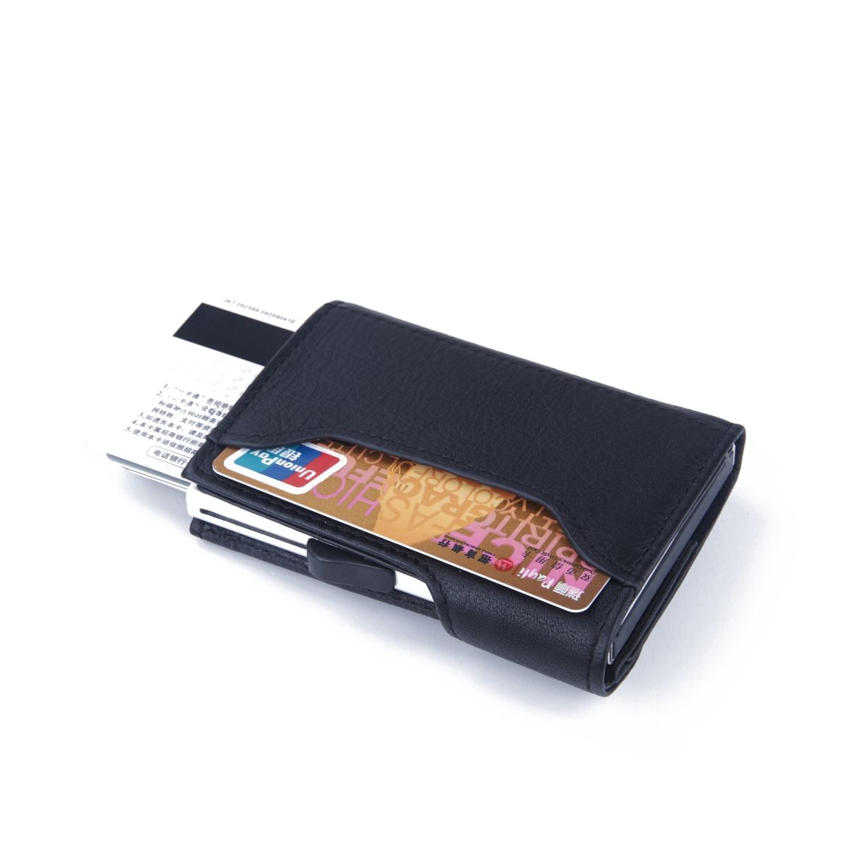 C-Secure Aluminum Card Holder with PU Leather - Black